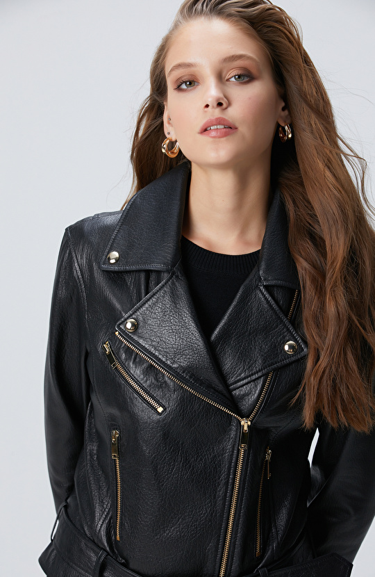 Siyah Bike Deri Mont