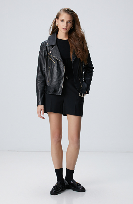 Siyah Bike Deri Mont