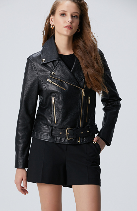 Siyah Bike Deri Mont