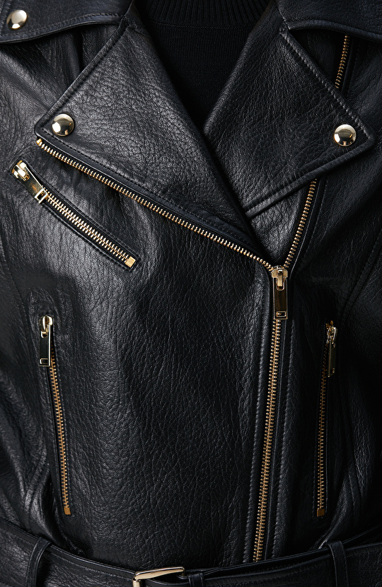 Siyah Bike Deri Mont