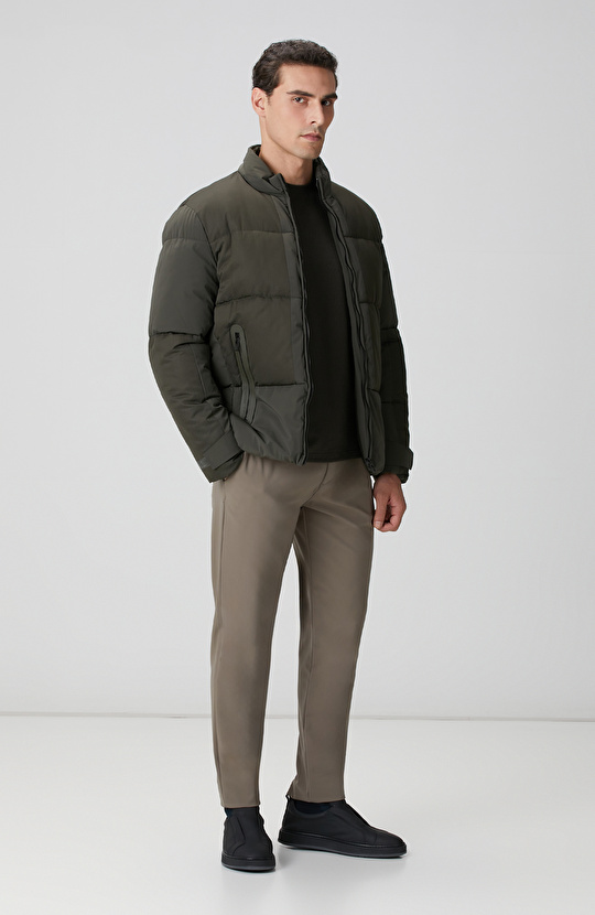 N-Tech Haki Dik Yaka Puffer Mont