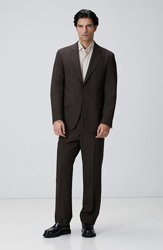 Kahverengi Diyagonal Yün Karışımlı Takım Elbise