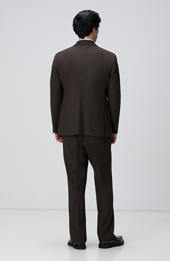 Kahverengi Diyagonal Yün Karışımlı Takım Elbise