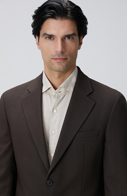 Kahverengi Diyagonal Yün Karışımlı Takım Elbise