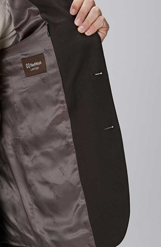 Kahverengi Diyagonal Yün Karışımlı Takım Elbise