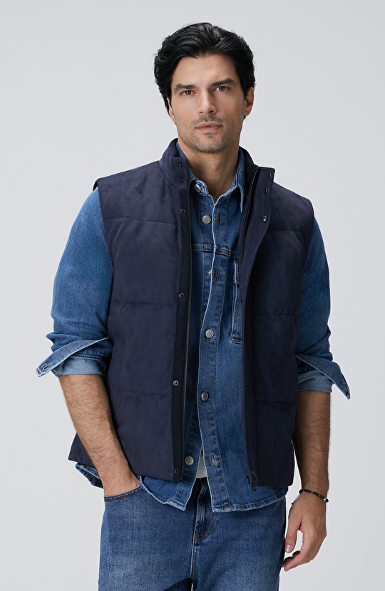 Lacivert Kapitoneli Casual Yelek