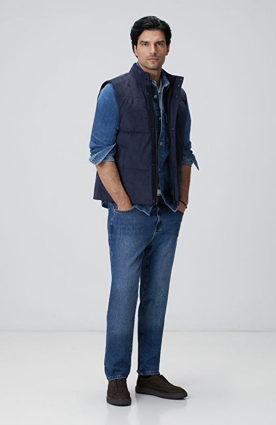 Lacivert Kapitoneli Casual Yelek