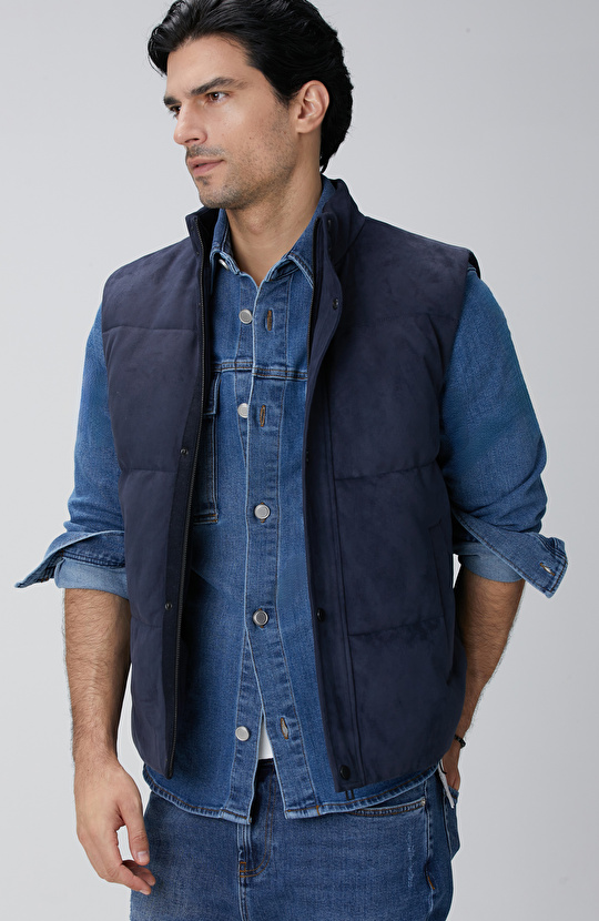 Lacivert Kapitoneli Casual Yelek