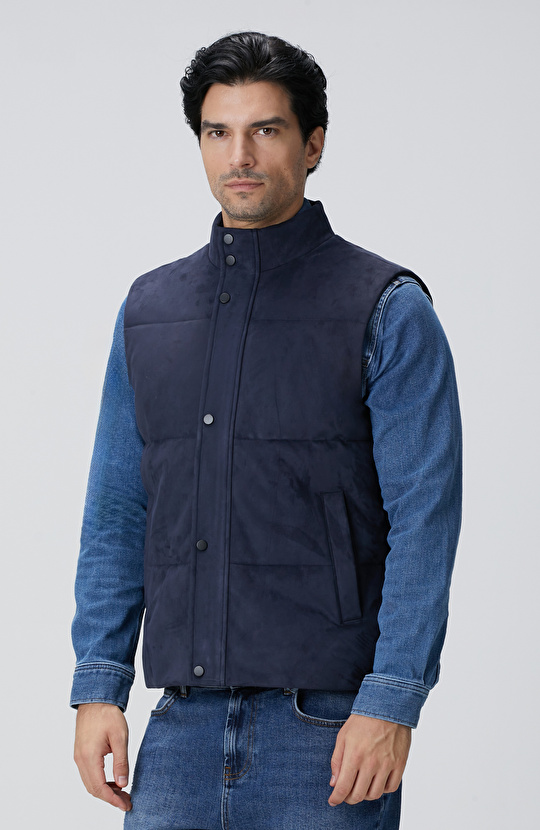 Lacivert Kapitoneli Casual Yelek