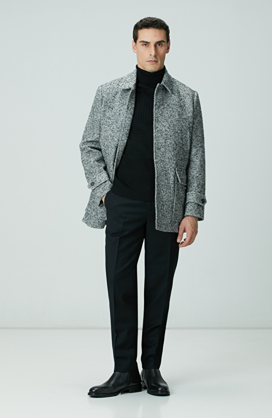 Siyah Kemerli Yün Karışımlı Pantolon