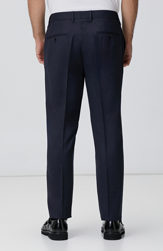 Lacivert Yün Karışımlı Kemerli Pantolon