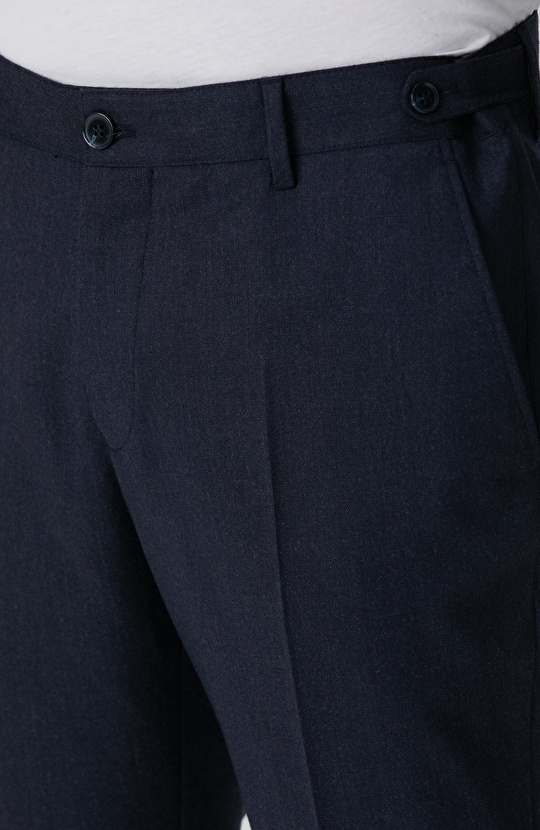 Lacivert Yün Karışımlı Kemerli Pantolon