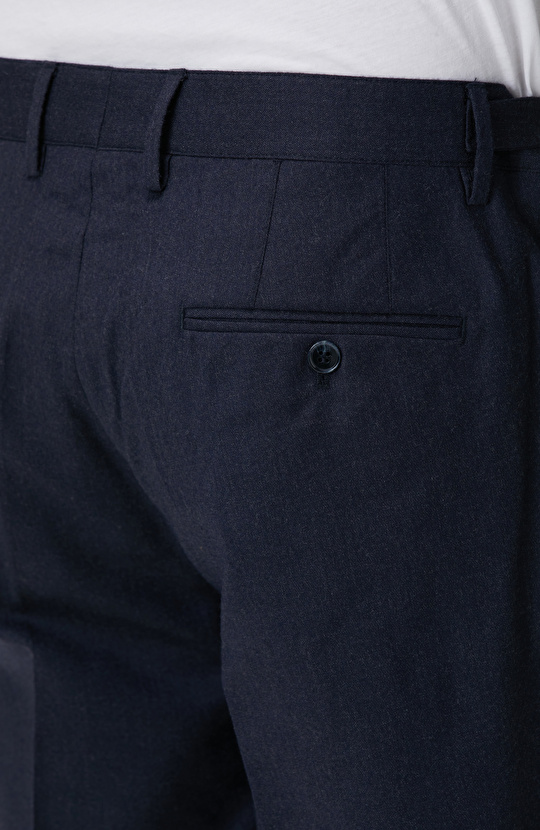 Lacivert Yün Karışımlı Kemerli Pantolon