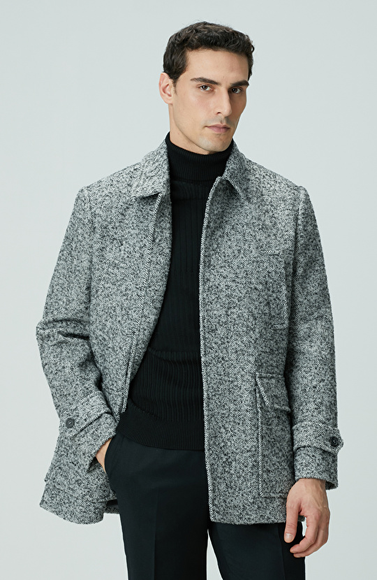 Antrasit Yün Karışımlı Kaban