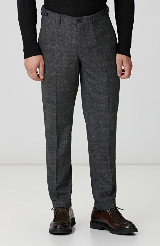 Siyah Antrasit Kemer Detaylı Yün Pantolon