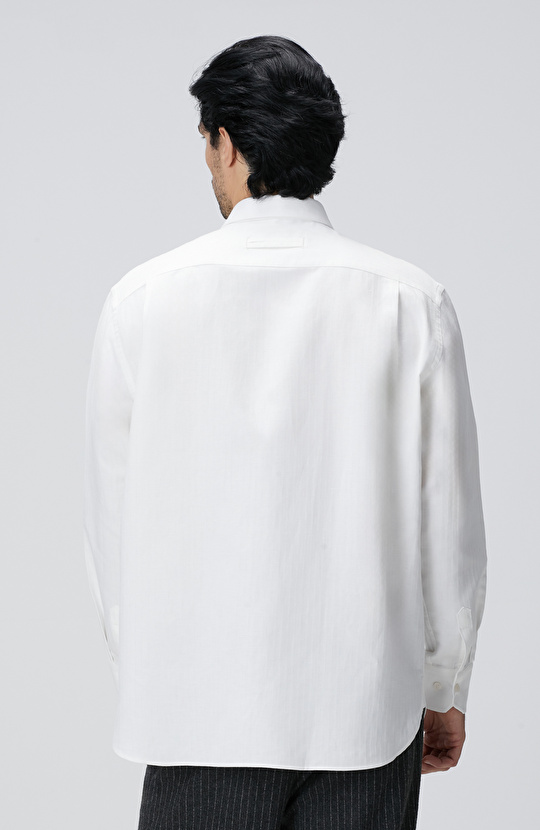 Beyaz Keten Karışımlı Gömlek