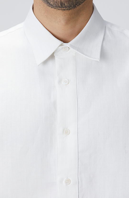 Beyaz Keten Karışımlı Gömlek