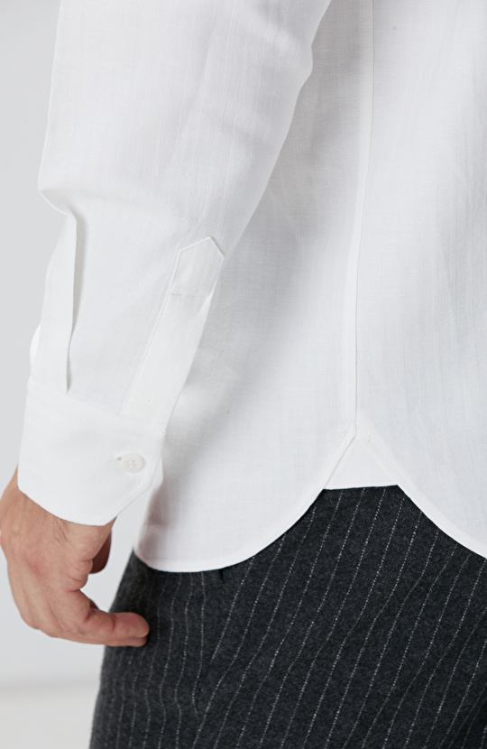 Beyaz Keten Karışımlı Gömlek