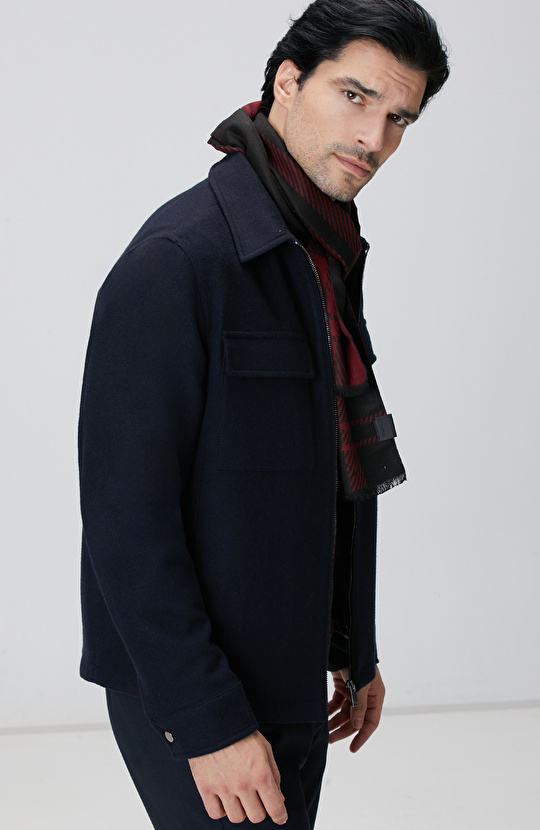 Lacivert Yün Karışımlı Dış Gömlek