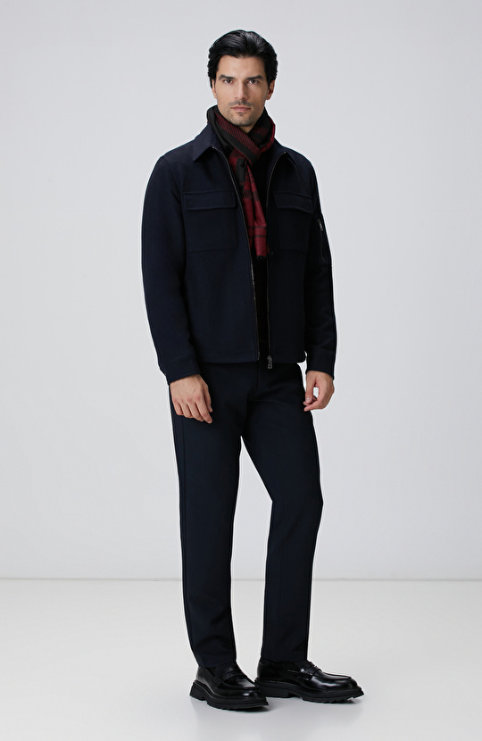 Lacivert Yün Karışımlı Dış Gömlek