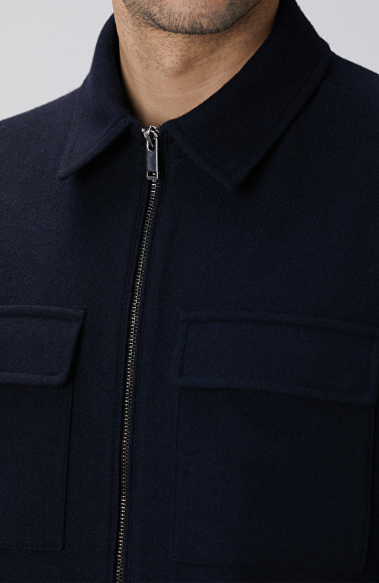 Lacivert Yün Karışımlı Dış Gömlek