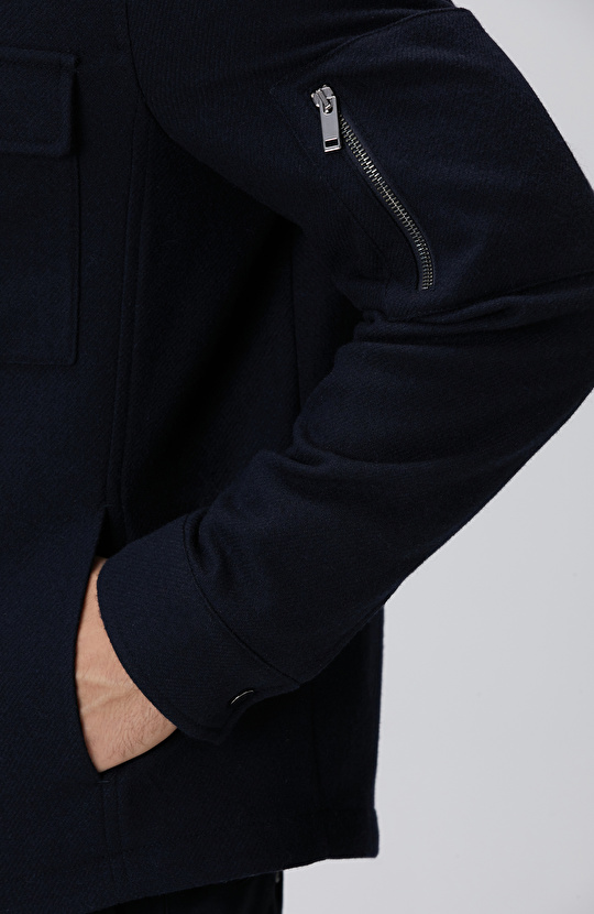 Lacivert Yün Karışımlı Dış Gömlek