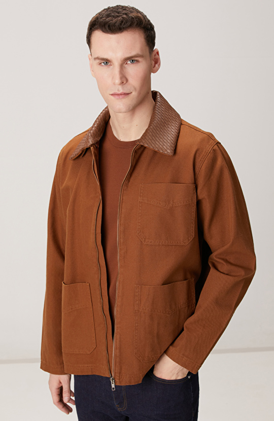 Camel Süet Detaylı Denim Ceket