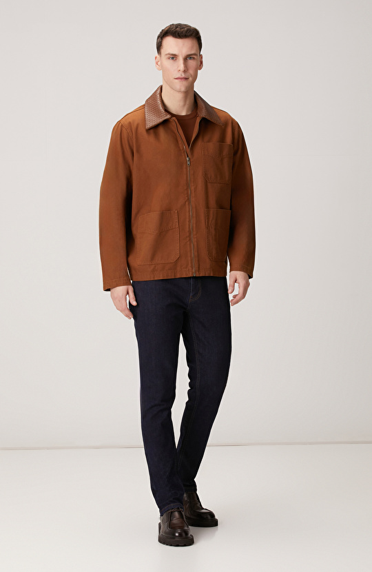 Camel Süet Detaylı Denim Ceket