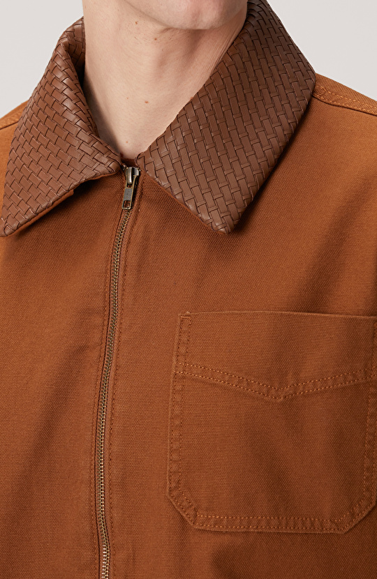 Camel Süet Detaylı Denim Ceket