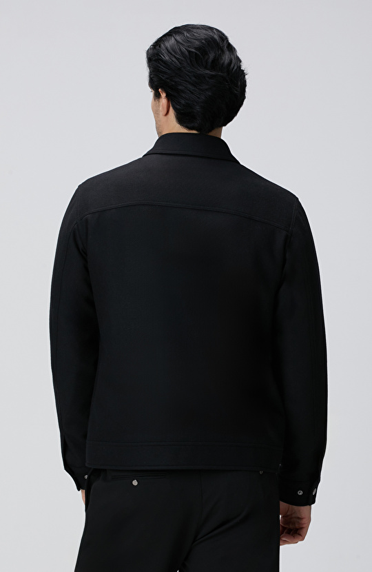 Siyah Yün Karışımlı Mont