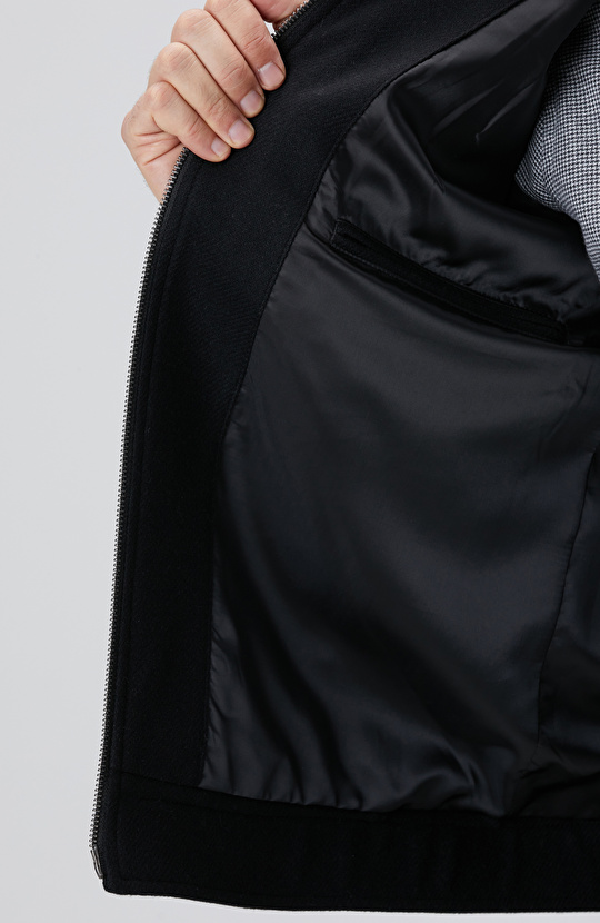 Siyah Yün Karışımlı Mont