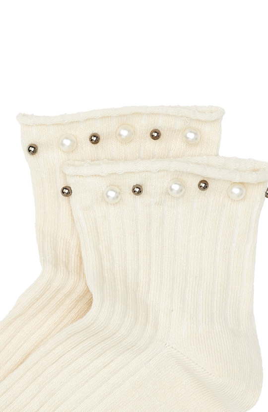 Bej İnci Detaylı Kadın Çorap