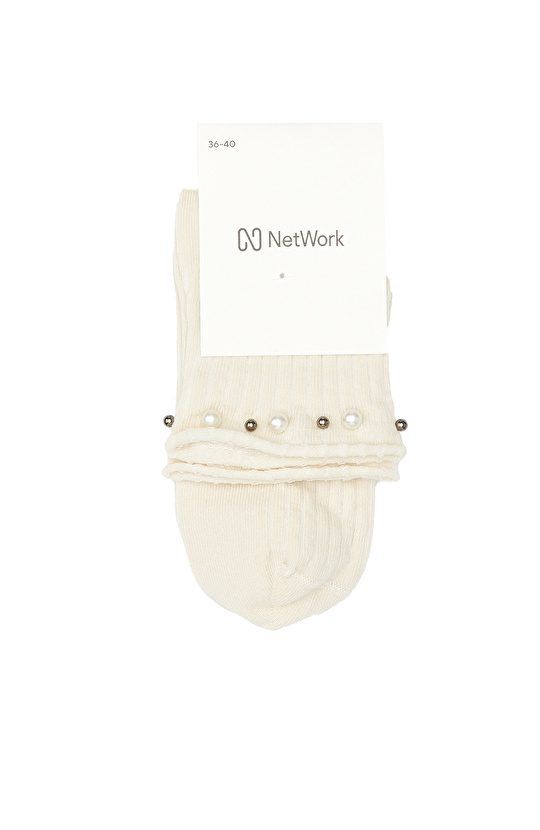 Bej İnci Detaylı Kadın Çorap
