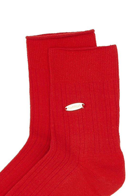 Kırmızı Çizgi Desenli Kadın Soket Çorap