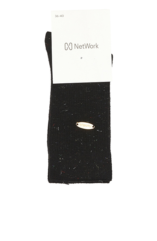 Siyah Çizgi Desenli Kadın Soket Çorap