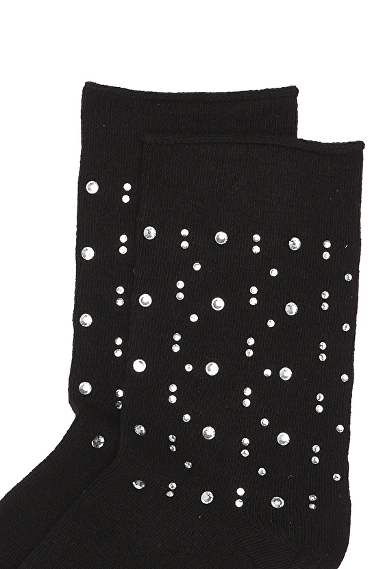 Siyah Taş Detaylı Kadın Çorap