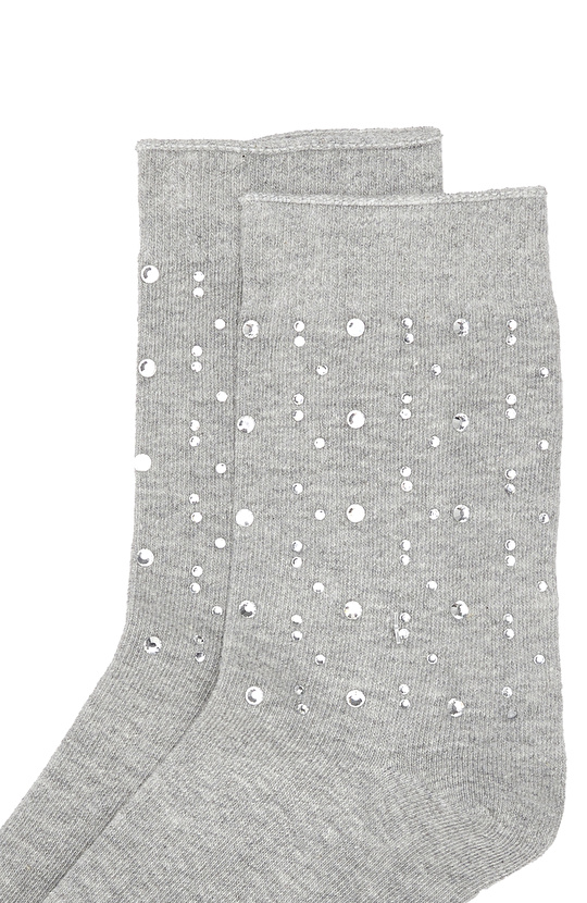 Gri Taş Detaylı Kadın Çorap