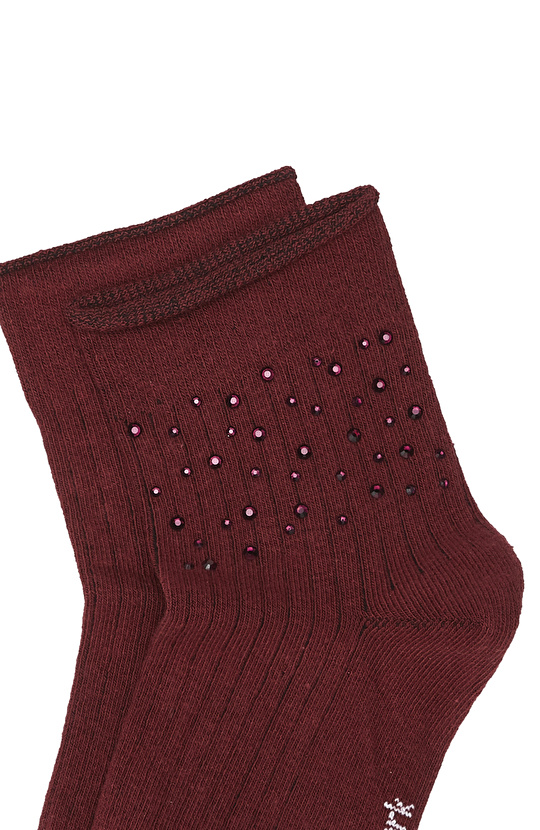 Bordo Taş Detaylı Kadın Çorap