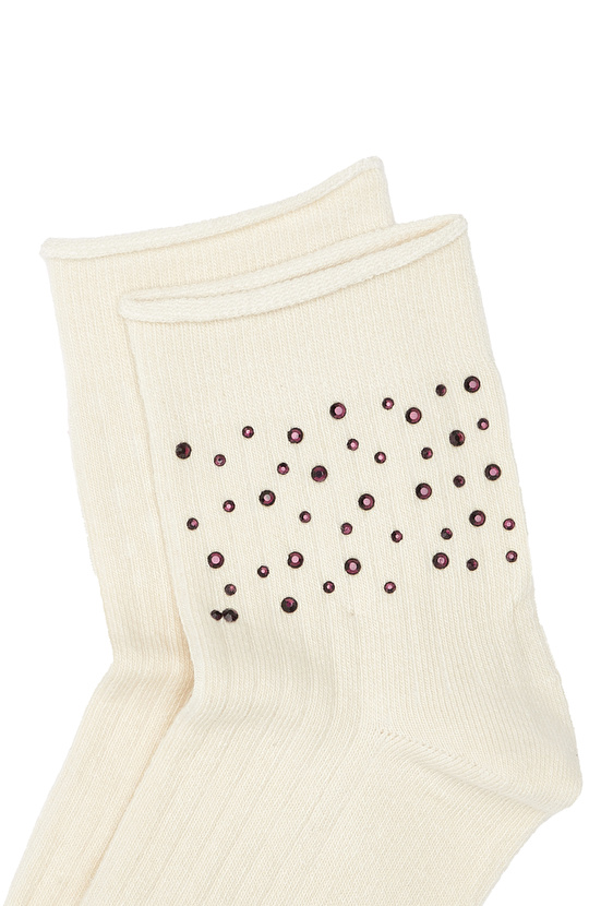 Bej Taş Detaylı Kadın Çorap