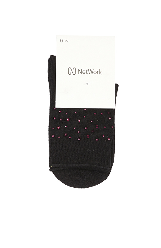 Siyah Taş Detaylı Kadın Çorap