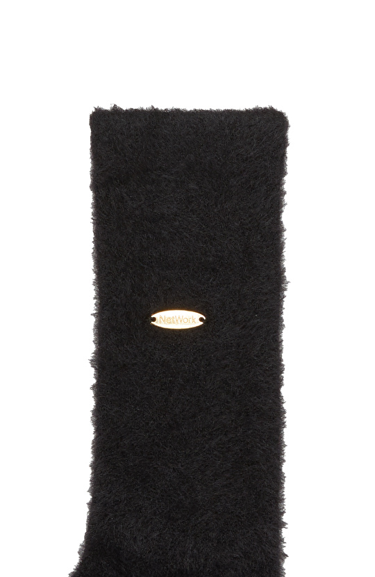 Siyah Peluş Detaylı Kadın Çorap