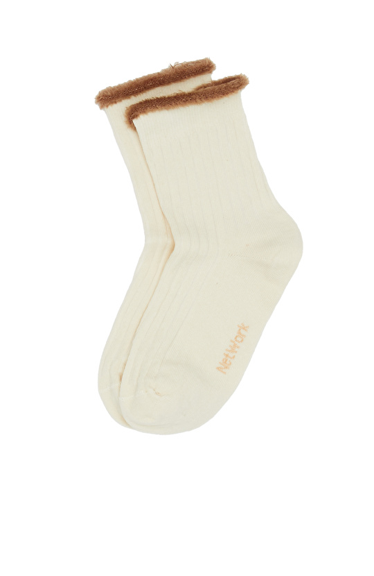 Bej Peluş Detaylı Kadın Çorap
