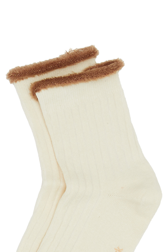 Bej Peluş Detaylı Kadın Çorap