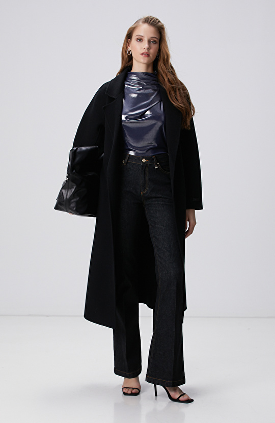 Lacivert Parlak Örme Bluz