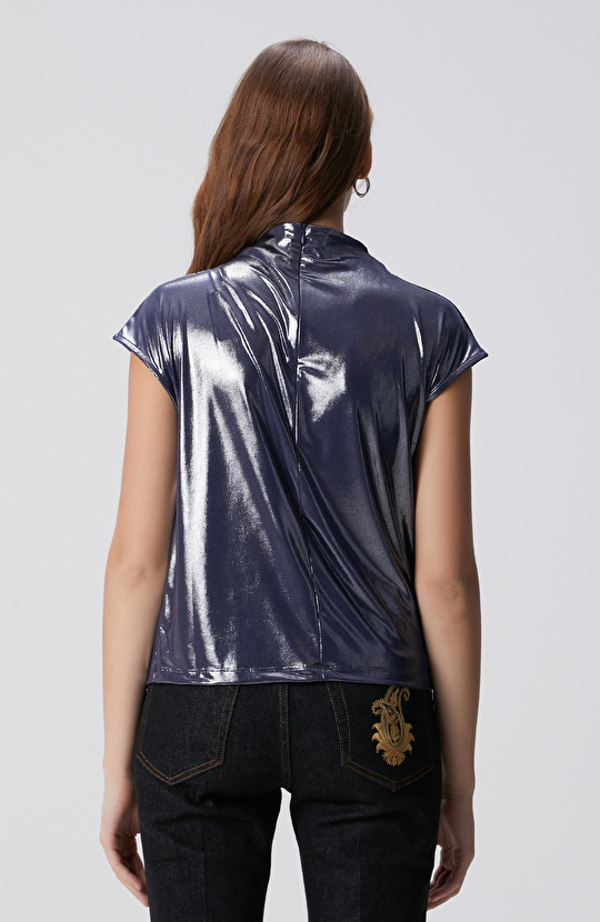 Lacivert Parlak Örme Bluz