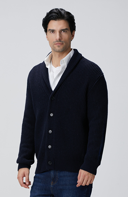 Lacivert Selanik Örgülü Triko Hırka