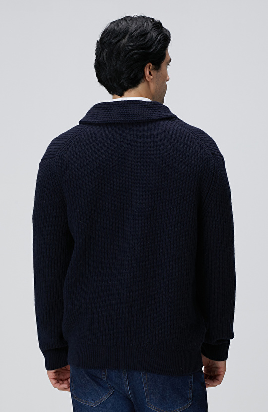 Lacivert Selanik Örgülü Triko Hırka