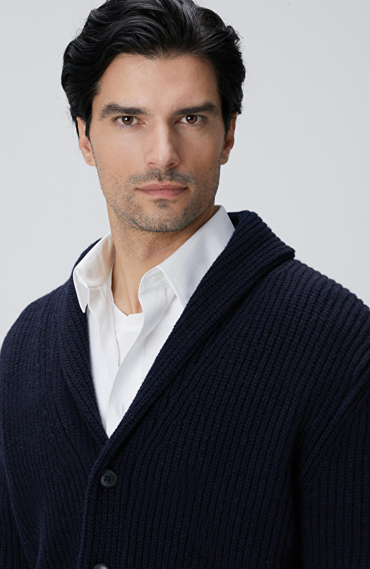 Lacivert Selanik Örgülü Triko Hırka