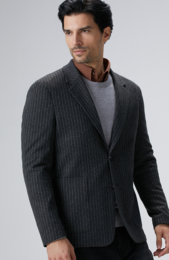 Antrasit Flanel Çizgili Ceket