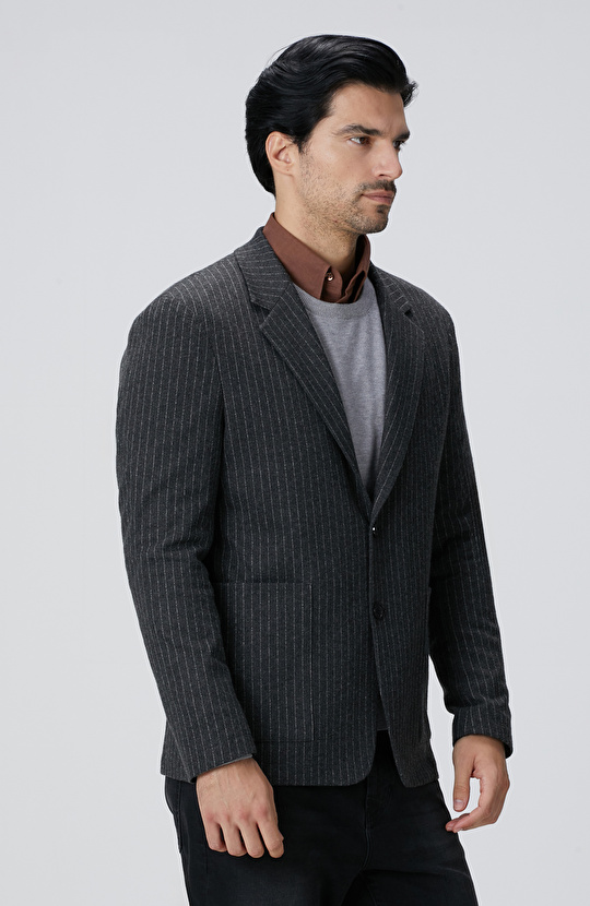 Antrasit Flanel Çizgili Ceket